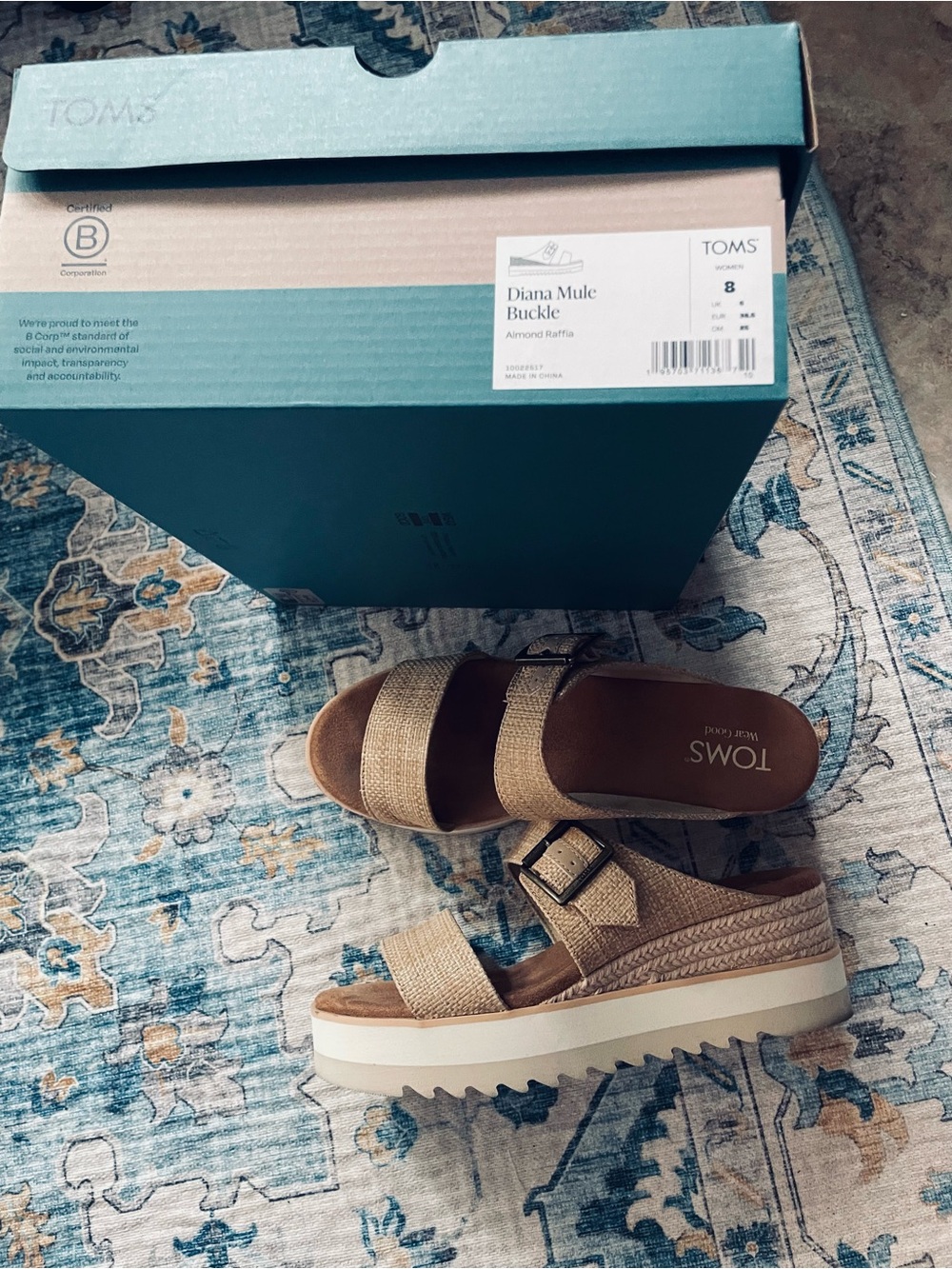 TOMS Almond Raffia Double Strap Platform Mule Sandal
